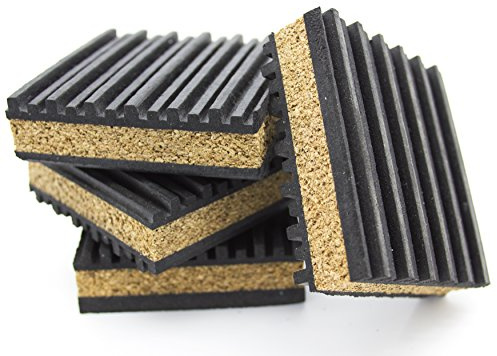 PneumaticPlus Almohadillas de aislamiento de goma y corcho antivibración, paquete de 4 (3 x 3 x 7/8)