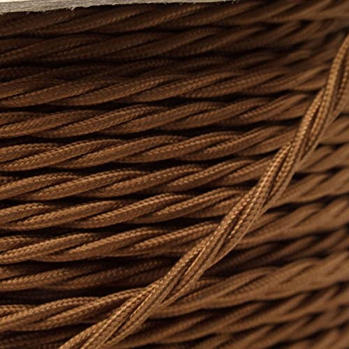 PRE-CUT 1 Meter Length Vintage Styled British Bronze Coloured Cloth Covered Braided Twist Flex - Electric Cable 3 Core; Electrical Wire 3Amp; Lighting Flex 0.50mm
