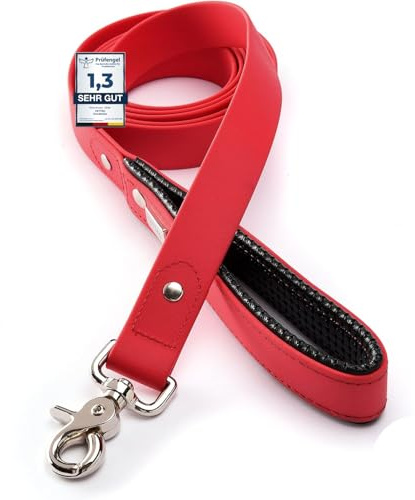PetTec Hundeleine mit Handschlaufe, Führleine 2m bis 80kg, Trainingsleine/Ausbildungsleine/Trekkingleine für Hunde aus TRIOFLEX (ähnl. Biothane), wasserabweisend & robust, Dog Leash (Rot)
