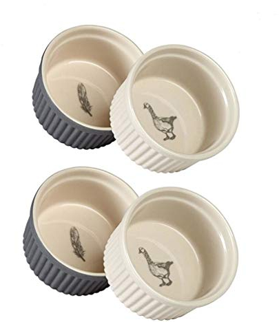 Mary Berry Set of 4 Ceramic Ramekins With Goose & Fern Design in Grey & Cream Colours British Bake Off