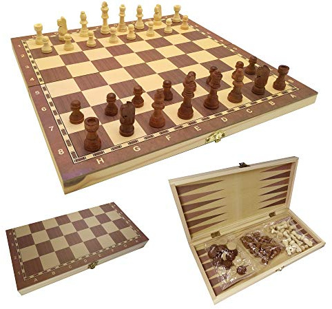 C&T Schach Dame Backgammon Spielbrett 3 in 1 in Klappbox aus Holz (33,8 cm)