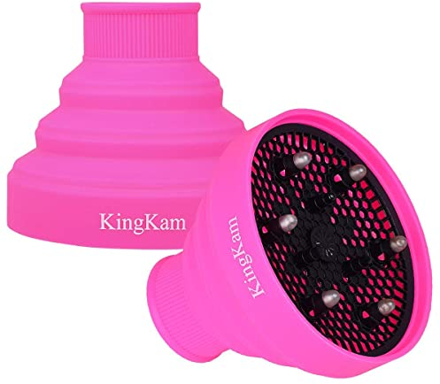 Kingkam Collapsible Silicone Hair Dryer Diffuser for Travel and Easy Storage for Nozzle Diameter 4-5cm Pink