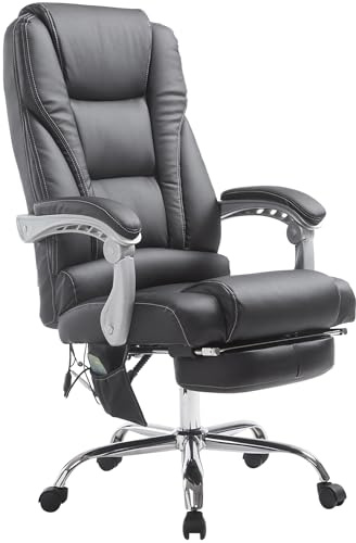 CLP Bürostuhl Pacific Kunstleder I Massage-Funktion I Ergonomisch, 360° Drehbar Mit Fußablage I Höhenverstellbar, Neigbare Rückenlehne, Farbe:schwarz
