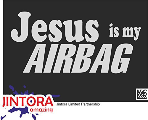 JINTORA - Autoaufkleber Tuning - Auto Aufkleber - Jesus is My airbag - 207x99 mm - Auto Sticker Bus Fenster Heckscheibe Camper wetterfest Outdoor Sticker Auto Deko LKW Tuning Selbstklebend - Silber