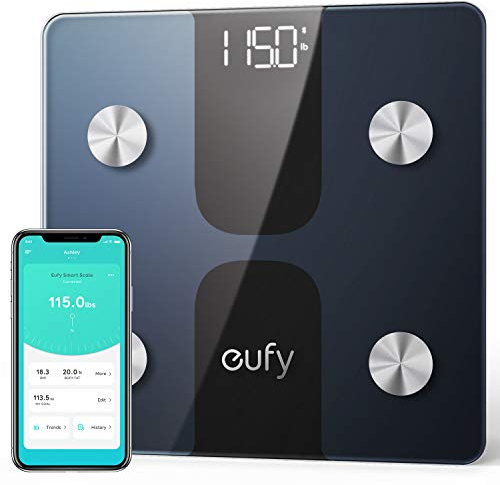 eufy Smart Scale C1 Personenwaage, Körperfettwaage mit Bluetooth, große LED-Anzeige, 12 Messwerten, Gewicht/Körperfett/BMI/Körperzusammensetzung, Automatisch An/Aus, Oberfläche aus Hartglas