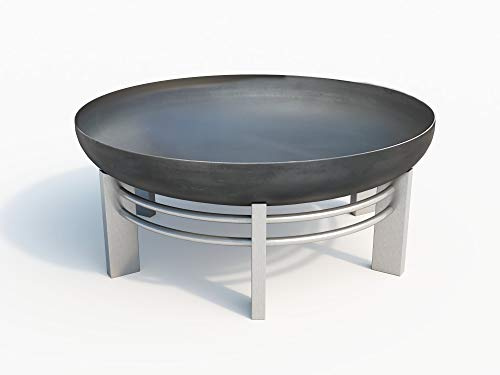 Svenskav Jura Brasero 79 cm pour jardin et terrasse (acier brut, super XXL) – Brasero rond design pour cheminée d'extérieur – Grand bol ignifuge adapté pour grille, barbecue, feu de camp