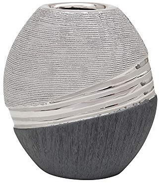 Edle Moderne Deko Designer Keramik Vase in Silber-grau oval. Maße L/B/H: 14 x 7 x 16cm.