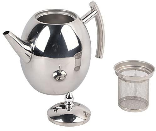 Théière en Inox Théière en Acier Inoxydable Faire du thé et faire une théière cafetière Tea Pot Cafetière Filtre Récipient de bouilloire d'eau de café de théière de thé, Avec filtre(1.5L/1500ml)