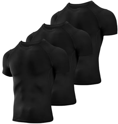 Niksa Men's Compression Shirts 3/5 Pack, Short Sleeve Athletic Compression Tops Cool Dry Workout T Shirt