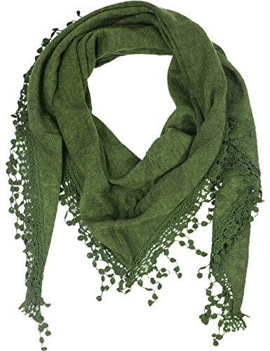 fashionchimp Damenschal mit Zier-Quasten und Muster-Mix Stickerei, Fransen-Schal, Dreieck-Tuch