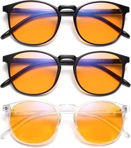 IBOANN Gafas de sol con bloqueo de luz azul para mujer/hombre, marco redondo retro con lentes de repuesto para gafas de sol, 3 unidades, E11 Black Matte & Black & Black & Transparent Gaming Lenses