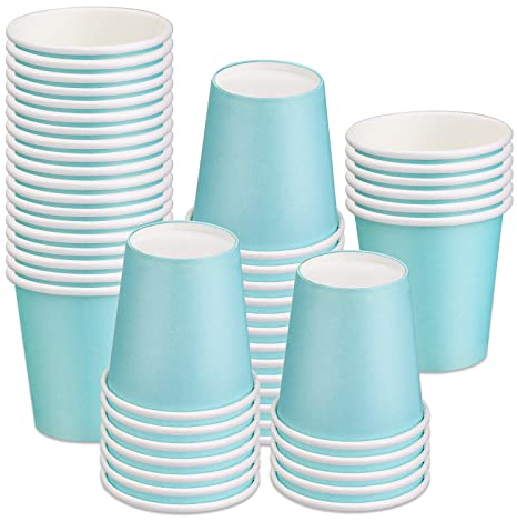 ENCHOL [Lot de 50 gobelets en carton jetables de 88 ml pour salle de bain, petit rince-bouche, mini tasses à expresso jetables en papier pour fête, pique-nique, bureau et voyage (bleu ciel)