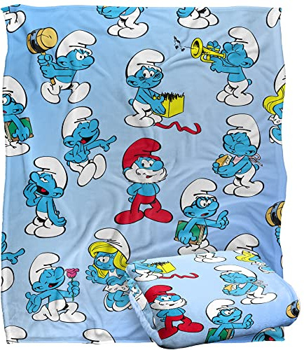 The Smurfs All Over Silky Touch - Coperta super morbida, 152 x 127 cm