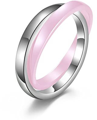 Skcess Herren Ringe Rosa, Ring für Männer Edelstahl Doppelring DoppelRinge Herren Geschenke für Männer Größe 52 (16.6)