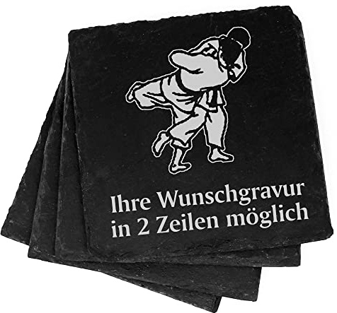4X Judo Deko Schiefer Untersetzer Wunschgravur Set - 11 x 11 cm Flaschenuntersetzer Glasuntersetzer Tassenuntersetzer