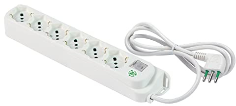 FANTON 474304ECO Multipresa 6 posti OMEGA ECO RELIFE 6 prese bipasso schuko 2P+T 16A cavo 1,5 m. spina piccola 2P+T 10A + interruttore automatico luminoso di sovraccarico
