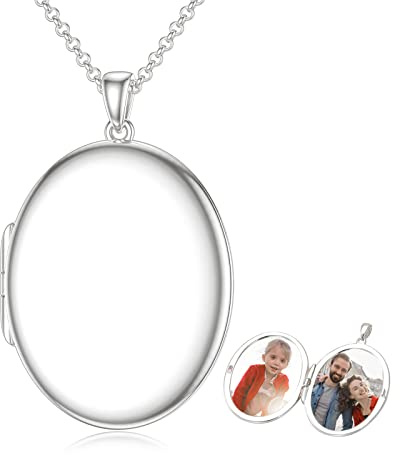 SOULMEET Personalisierte Silber/9K/14K/18K Gold Ovale Medaillon Halskette die Bilder Familien Foto Geschenke für Damen Frau Männer Schwestern Freunde Individuell Text