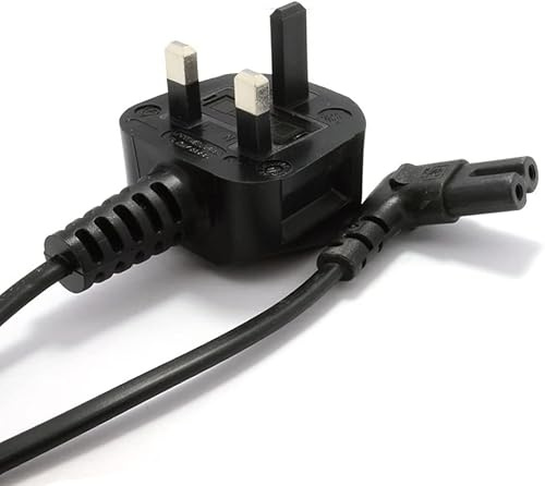 Mr. Gadget's Solutions® Right Angle Figure Fig of 8 IEC C7 Mains Power Lead Cable for Laptop TV Power Cord UK Plug Black – 2m
