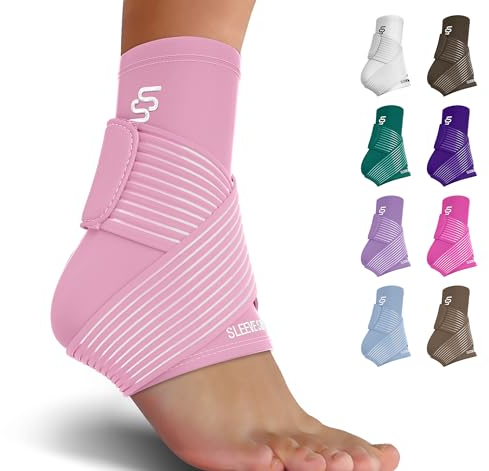 Sleeve Stars fotledsstöd för stukning, hälsporre, artros & fraktur, justerbart band med kardborre för plantar fasciit, kompression 20–30 mmHg, unisex stöd för kvinnor & män (1, Babyrosa, En_storlek)