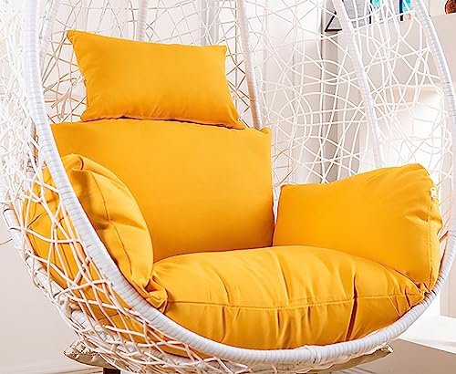 Coussin pour Fauteuil Oeuf Suspendu, Imperméable Siège de Chaise Rembourrage pour Patio Jardin, Balançoire Panier Suspendu Coussin de Siege, avec Appui-tête et ficelles pour Attacher(Color:Yellow)