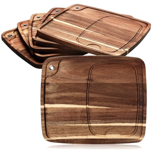 Uiifan Platos de carne con canal de jugo, juego de tablas de carne de madera grandes, tabla de cortar de madera de acacia, tabla de servir de madera para comer Navidad, platos de carne en casa,