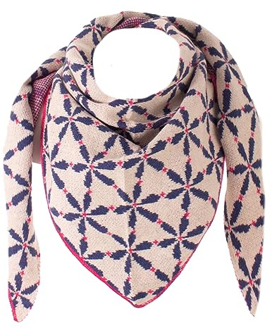 stylx Damen Schal XXL Dreieck mit Blumenmuster 3-Eck Schneeflocke Warm Weich Strickschal Karo Winterschal Herbstschal Wolleschal Frauen Deckenschal Halstuch Scarf Poncho Cape