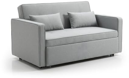 IBERA HOME Sofá Cama 2 Plazas Clic Clac Terciopelo Gris, Convertible en Cama Doble 193x113 cm, Plegable con Cojines, Espuma Densidad 25 kg/m³, Diseño Moderno para Salón y Habitaciones Pequeñas