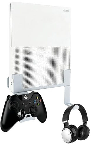 Chanvoo Xbox One S Wall Mount, Steel Wall Mount Stand for Xbox One S with Detachable Controller & Headphone Holder Kit (White)