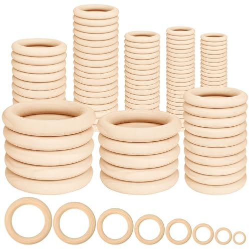 Bohoray 120 Stück Makramee Holzring Hölzern, Natürlich Holz Ringe, DIY Handwerk Ring für DIY Schmuck, Handwerk Schmuck Makramee, Ringe Hängende Dekoration (15/20/25/30/35/40/45/50mm)