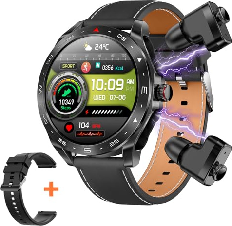 CISIYOO Smartwatch mit Bluetooth Kopfhörer 2 in 1, 1,52 Bildschirm Outdoor Sportuhr mit Telefonfunktion, Schrittzähler Herzfrequenz/Schlafüberwachung/Blutdruckmessung Smartwatch für Android iOS