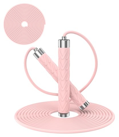 Jump Rope for Fitness, AUMCDIK Speed Skipping Rope for Women Men, Adjustable Jumping Rope with Alloy & Silicone Handle for Workout Boxing Aerobic Exercise (Pink)