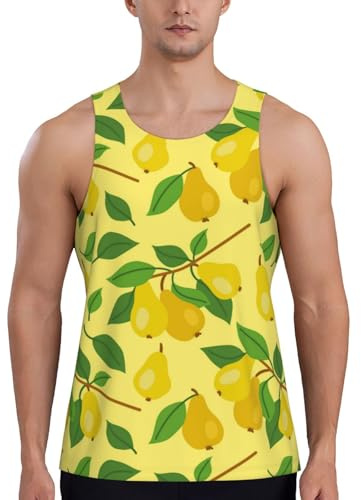 Débardeurs pour homme, débardeur d'entraînement à sec sans manches pour homme, joli débardeurs dorés et jaunes avec feuilles de poirier, noir, Taille 4XL