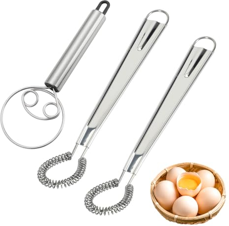 SYEYCW 3 Pezzi Set di Fruste per Impasto, 2 Pezzi Frusta a Spirale, 1 Pezzi Impastatrice Danese, Frusta Impasti in Acciaio Inox, per Pastella, Impasto Pasticceria, Mescolare Uova e Panna da Montare