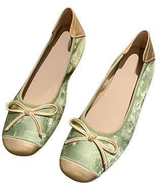 Ballerine da donna con punta rotonda – scarpe casual da donna comode scarpe da passeggio di lusso elegante a maglia scarpe da ballerine chiuse alla moda, verde, 36 EU