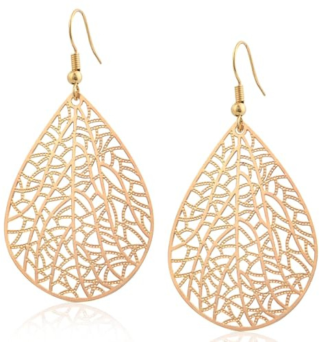 14K Gold vergoldet Blattgold Ohrringe für Frauen, Silber Ohrringe Hängend Damen mit Anhänger Tropfenform, Wassertropfen Schmuck für Geschenk