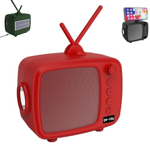 Petit haut-parleur solaire Bluetooth pour éclairage extérieur, support de téléphone portable, disque U, carte TF, radio FM multifonction, son portable, mains libres, pour le camping (rouge)