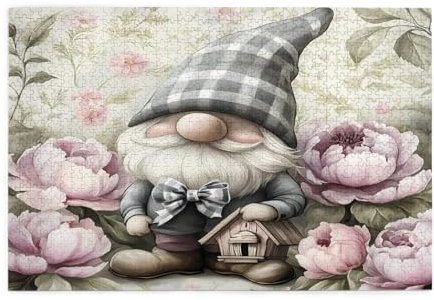 Mexpekil Puzzle de 1000 pièces pour adultes - Nain de jardin rétro - En bois - Jeux stimulants pour adolescents - Cadeaux