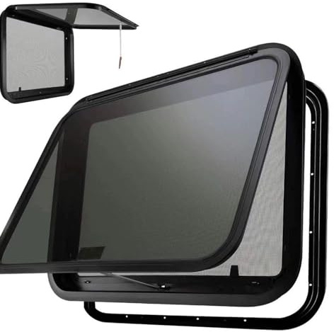 Caravan Seitenfenster,RV Fenster, Externes Notfall Campingfenster Zum Herausschieben, Fenster mit Netzgitter Stützstange für Wohnwagen, Camping, Anhänger, Wohnmobil,559x381mm/22x15in