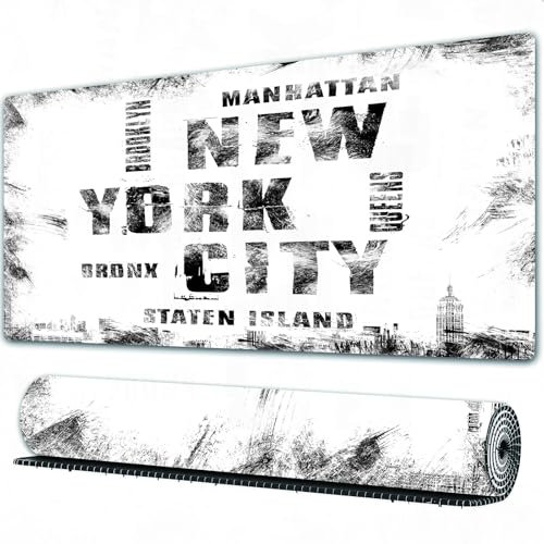 FEHWI Gaming Mouse Pad Extra Large Keyboard Mouse Mat Desk Pad Soft Smooth Surface and Anti-Slip Rubber,New York city art. Street graphic style NYC.Template apparel card label p.,16x35.5 in