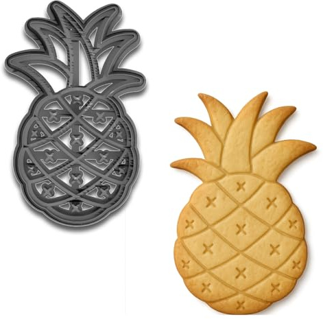 Mighty Gadget Detailed Pineapple Cookie Cutter & Stamp - 4x2.4 (Random Color), Perfect for Hawaiian Parties