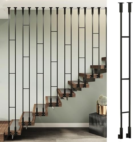 Columnas Altas de Hierro Forjado para Escaleras Exteriores, Doble Hilera de Balaustres Decorativos con Protección Contra Caídas, Sistema de Reemplazo para Barandillas(Black(1 Pack),H-120cm(3.9ft))