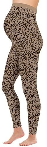 Hjärtmor mammaleggings Leo Print – OekoTex 100 – ogenomskinliga – graviditetsleggings med mönster – leopard – hög midja – 1950, Lejon beige, XL-XXL