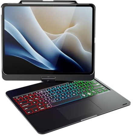 doqo iPad Air 13 & iPad Pro 13/12.9 Tastatur Hülle mit Trackpad,360°drehbar | Laptop-ähnliches Tippen,Beleuchtete,für iPad Air 13 M4/M3/M2,Pro 13 M5/M4,Pro 12.9 (3.–6. Gen) mit Stifthalter