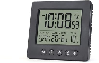 Teepacioka Digitaler Funkwecker mit 2 Weckzeiten, Automatische Zeit, Funkuhr, 5-Minuten Snooze, Temperaturanzeige, 2 x AAA-Batterie (Nicht im Lieferumfang enthalten) (Schwarz)