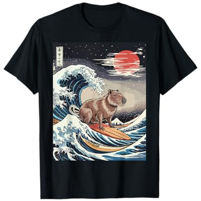 Kawaii Capybara Great Wave Surf Style de Propagande Japonaise T-Shirt