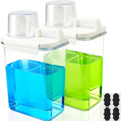 Waschmittelspender, Kunststoff, für Waschküche, Pulver, Weichspüler mit Etiketten, transparent, 2 Stück