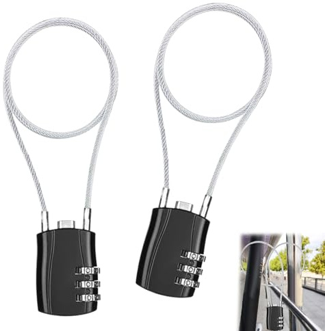 2Pcs Combination Lock with 20 Inch Black Cable - Flexible Padlock for Suitcase, Luggage, Locker, Cabinet - 50cm Waterproof Rust Prevention Chain