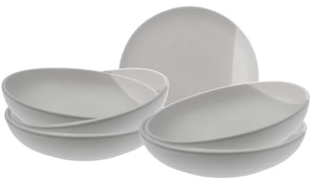Artime - Lot de 6 Assiettes Creuses Ø22 cm en Céramique, Finition Veloutée, Tons Gris et Blanc, Pour Soupes et Plats en Sauce