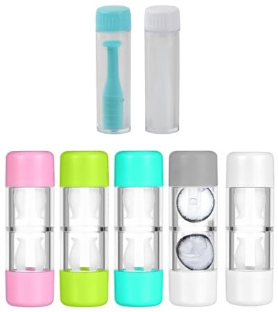 Joyan 5 Pcs Contact Lens Cases, Mini Colorful Contact Lens Case Set, Contact Lens Barrel Cases, Contact Lenses Holder Box with Contact Lens Remover Tool for Home Travel Outdoor