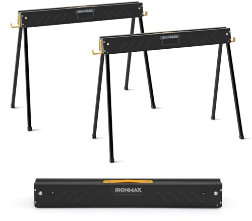 COSTWAY Lot de 2 Tréteaux de Sciage Pliables Métalliques Charge 500 kg, Chevalets de Sciage Portable avec 2x4 Bras de Support avec Poignée de Transport pour Bricolage, 94 x 47 x 74 cm (Gris+Noir)